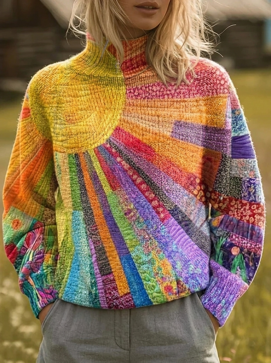 Flora | High-Neck Sweater with Sunburst Print
