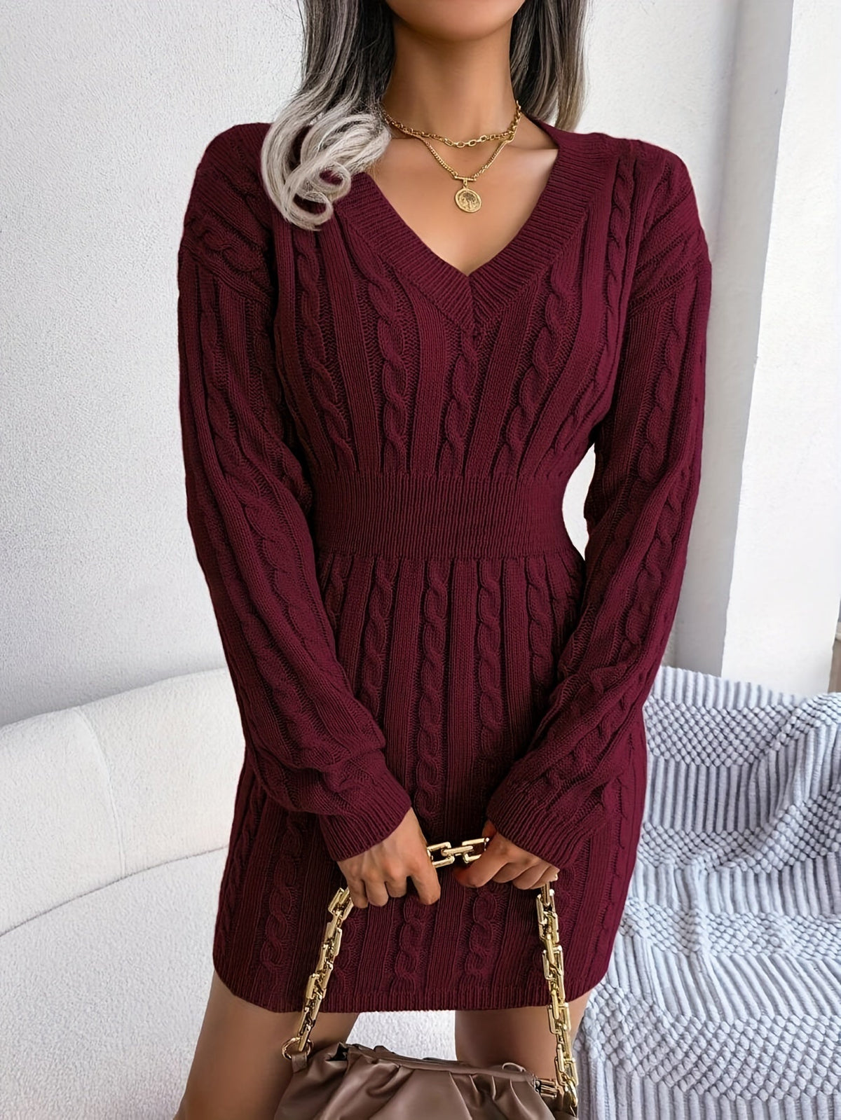 Thessvine | Women's Cable Knit Sweater Dress