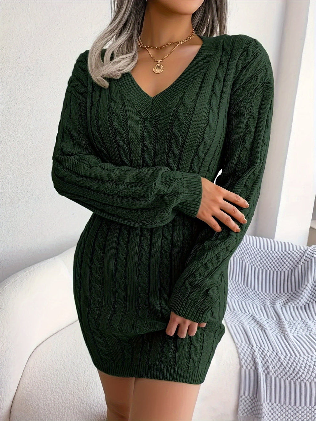 Thessvine | Women's Cable Knit Sweater Dress