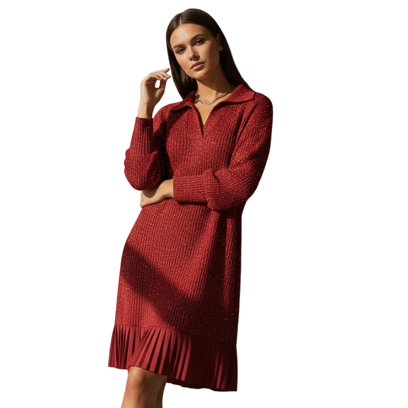 Tivella | Women's Knit Sweater Dress with Pleated Hem