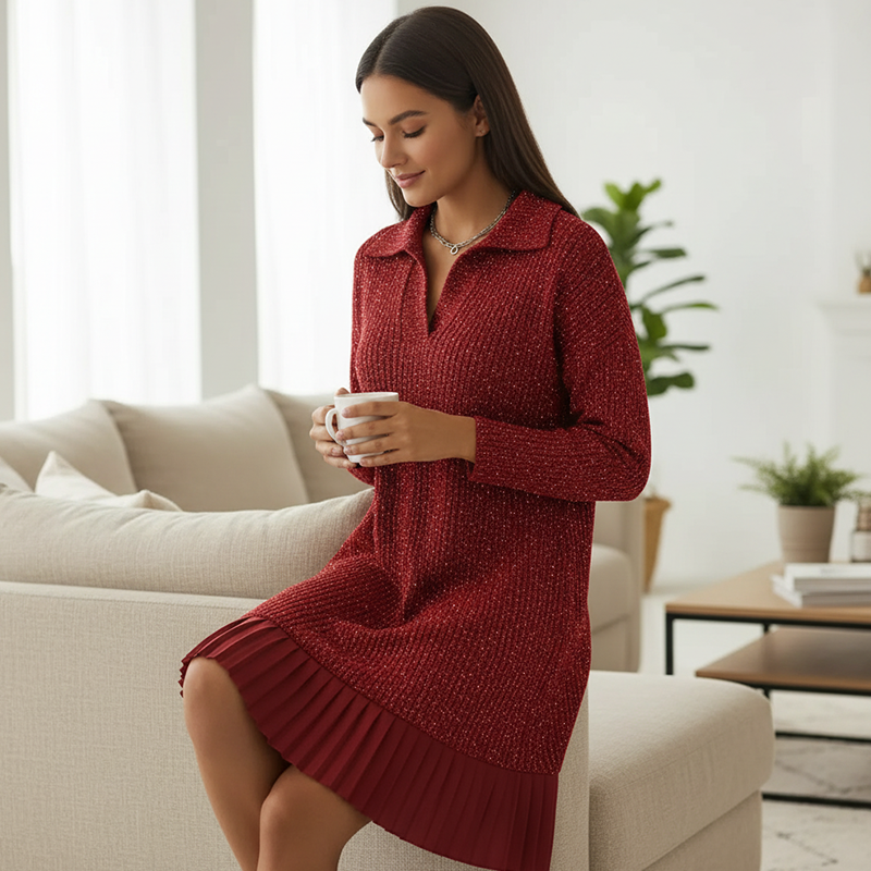 Tivella | Women's Knit Sweater Dress with Pleated Hem