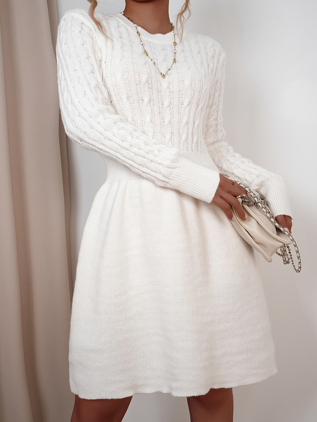 Velda | Women's Cable Knit Sweater Dress Mini A-Line