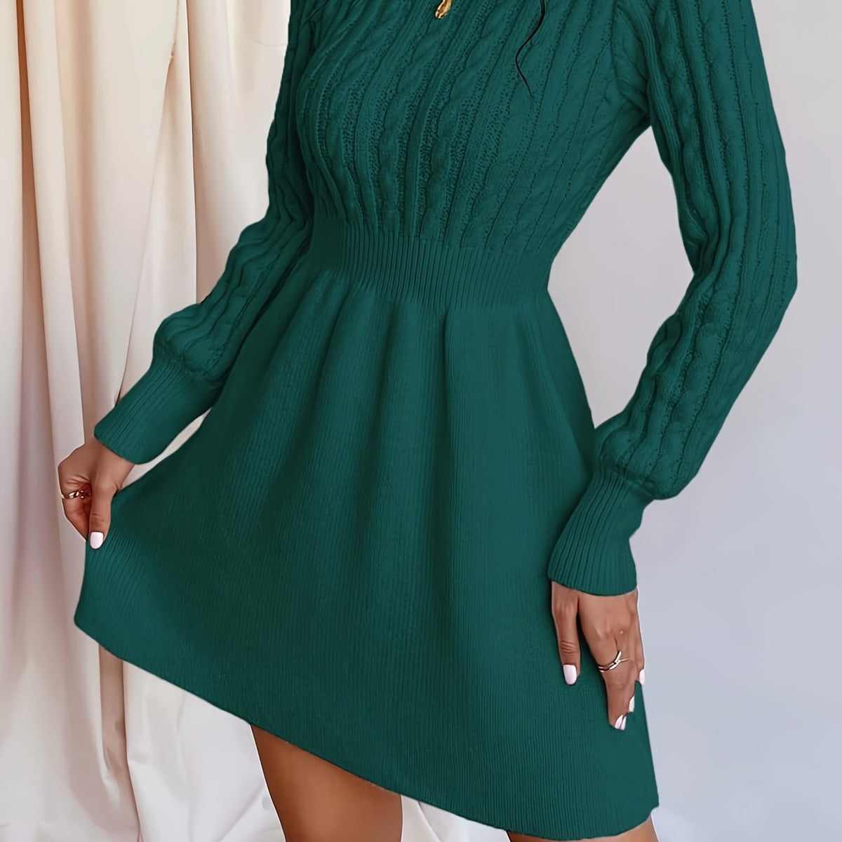 Velda | Women's Cable Knit Sweater Dress Mini A-Line