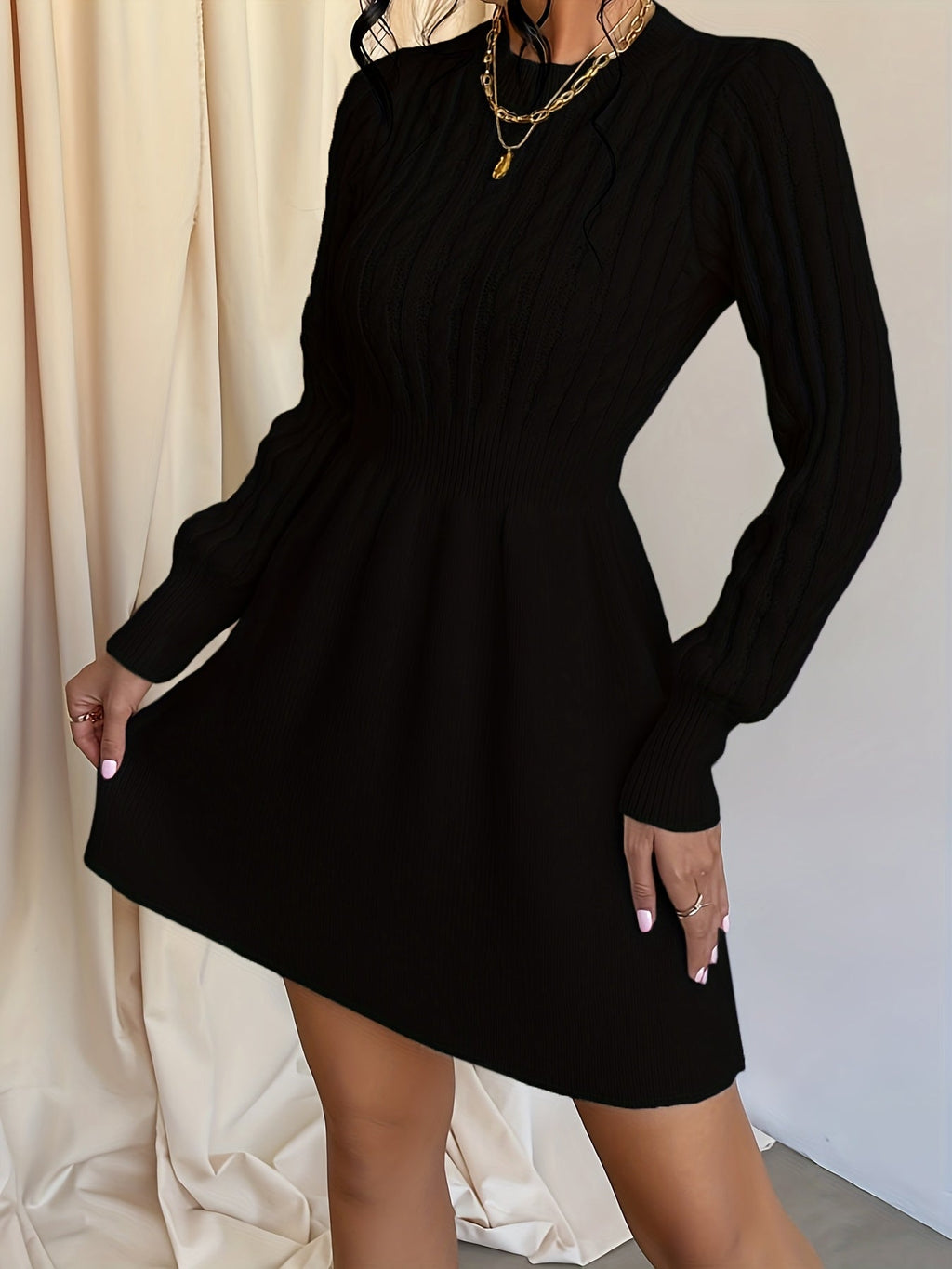 Velda | Women's Cable Knit Sweater Dress Mini A-Line