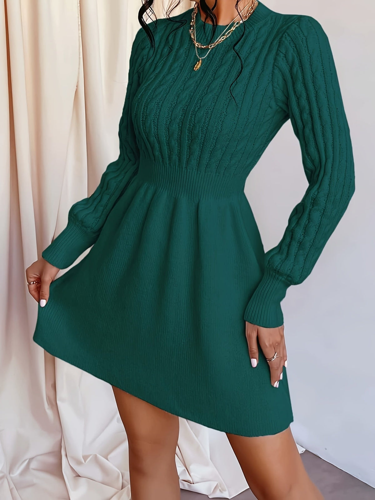 Velda | Women's Cable Knit Sweater Dress Mini A-Line