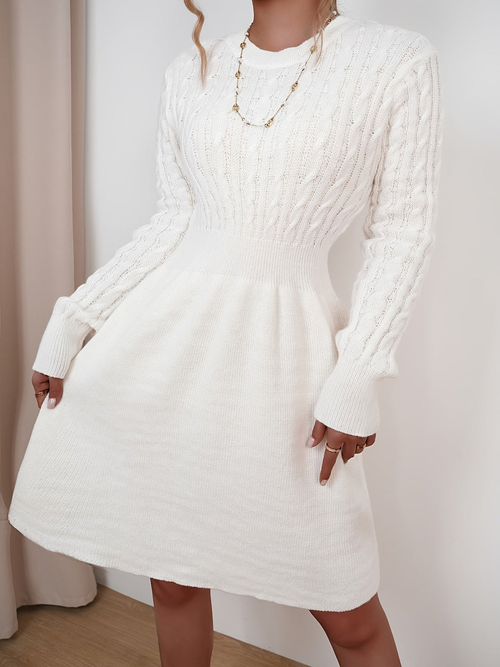 Velda | Women's Cable Knit Sweater Dress Mini A-Line
