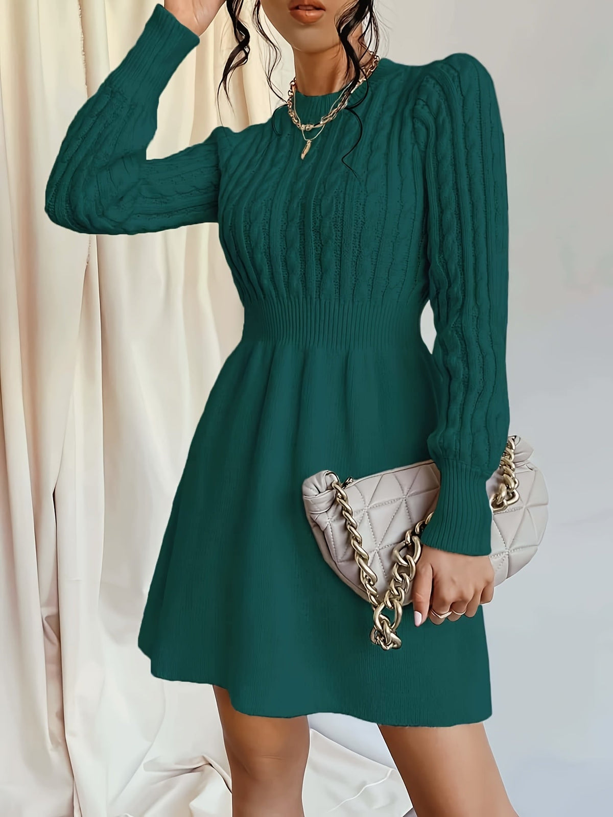 Velda | Women's Cable Knit Sweater Dress Mini A-Line