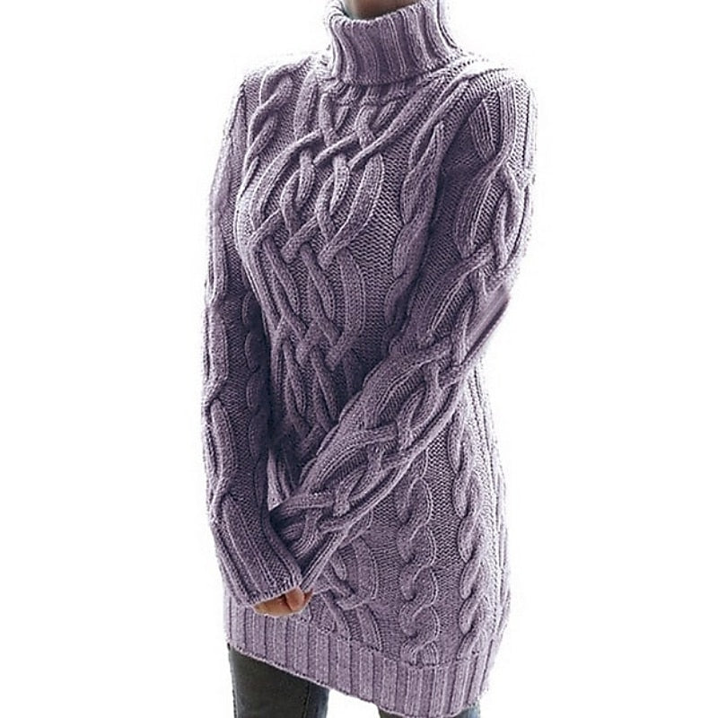 Velowyn | Women's Cable Knit Turtleneck Sweater Dress