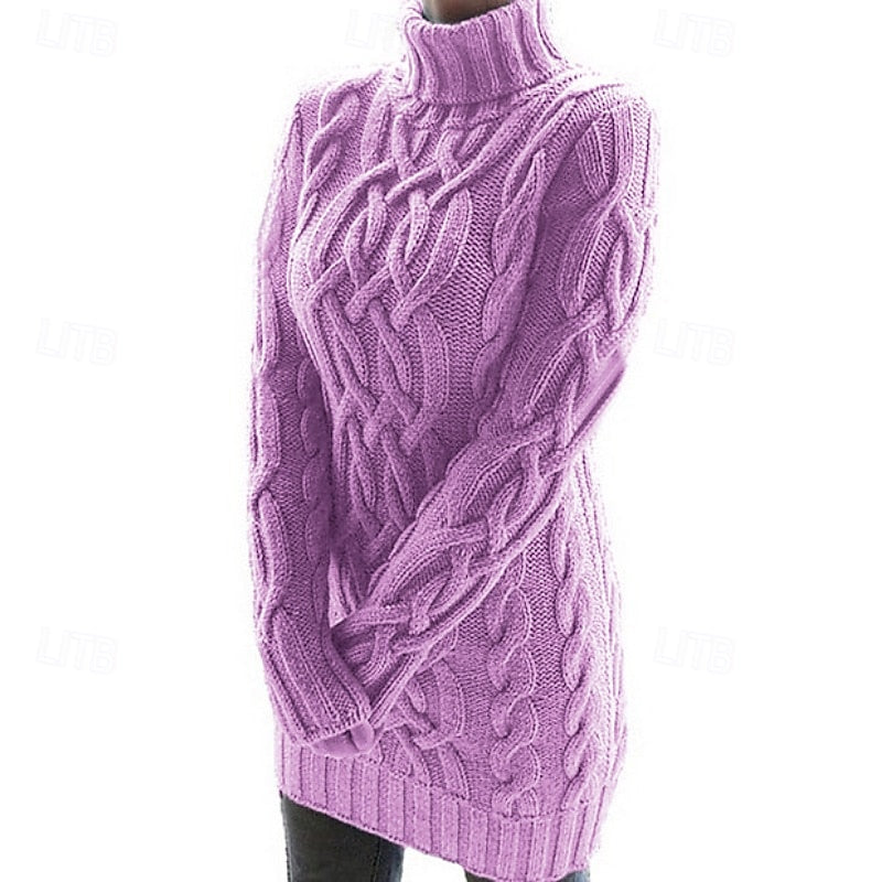 Velowyn | Women's Cable Knit Turtleneck Sweater Dress