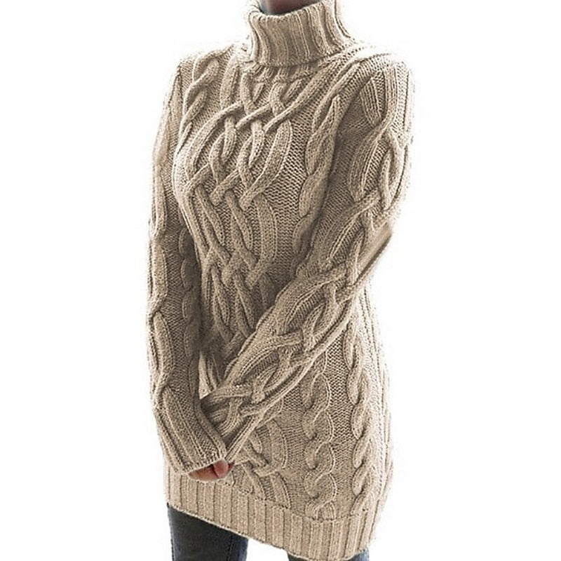 Velowyn | Women's Cable Knit Turtleneck Sweater Dress