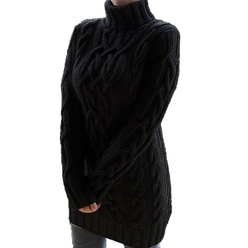 Velowyn | Women's Cable Knit Turtleneck Sweater Dress