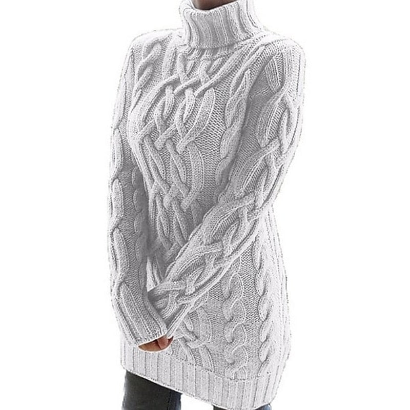 Velowyn | Women's Cable Knit Turtleneck Sweater Dress