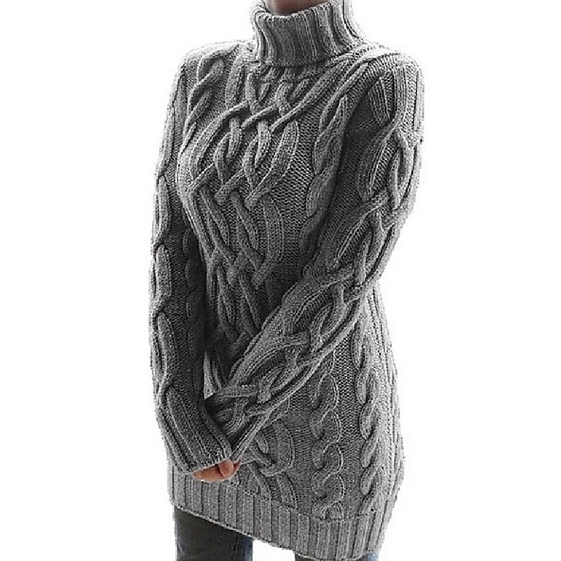 Velowyn | Women's Cable Knit Turtleneck Sweater Dress