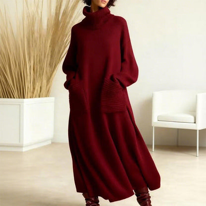 Velwyn | Women's Turtleneck Sweater Midi Dress