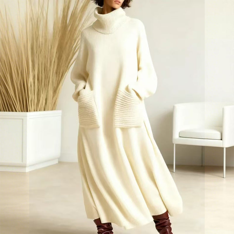 Velwyn | Women's Turtleneck Sweater Midi Dress