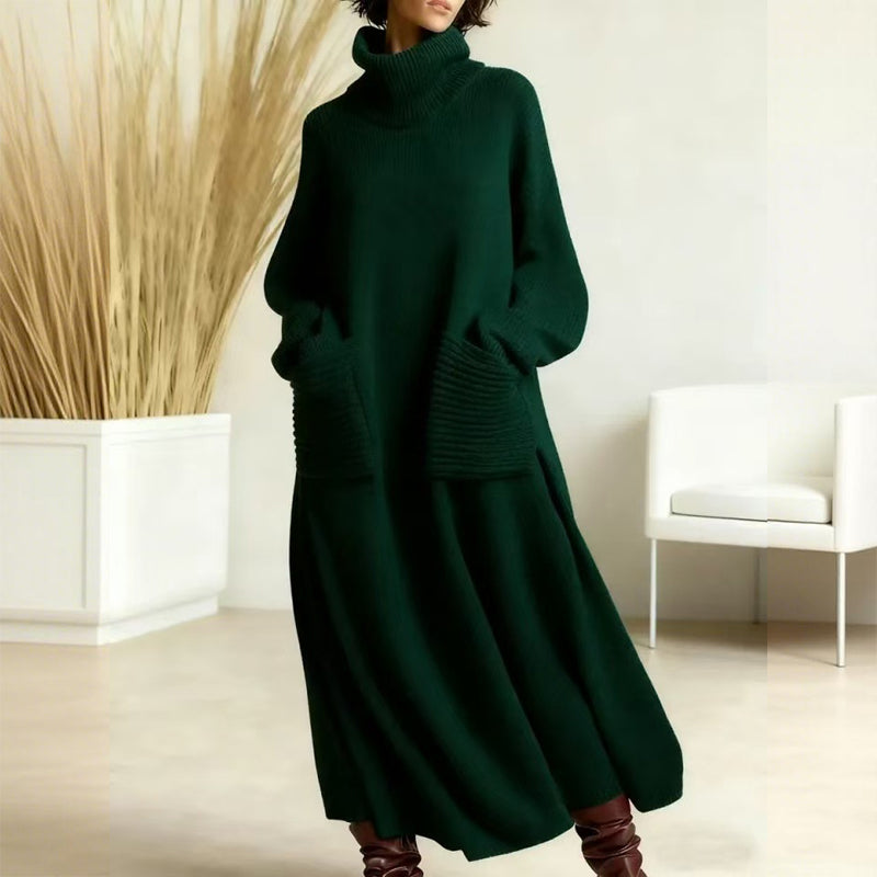 Velwyn | Women's Turtleneck Sweater Midi Dress