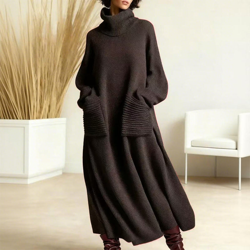 Velwyn | Women's Turtleneck Sweater Midi Dress
