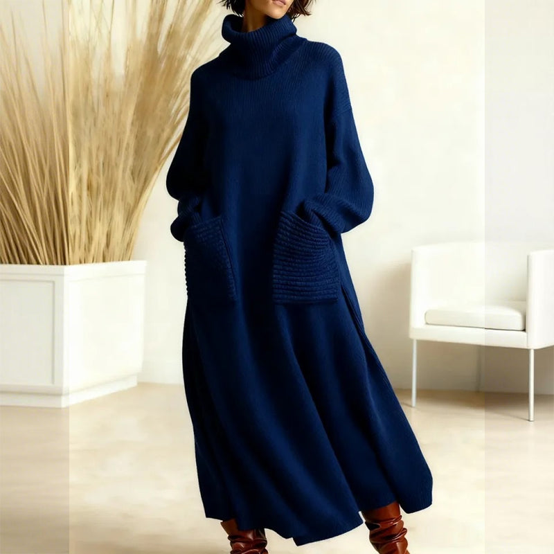 Velwyn | Women's Turtleneck Sweater Midi Dress