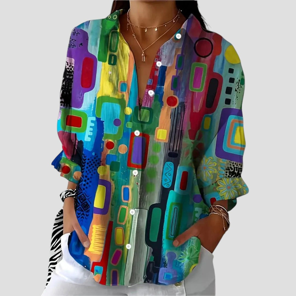 Vespera | Women's Abstract Geometric Print Blouse