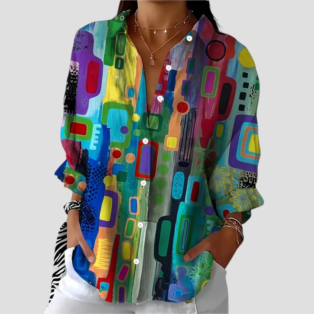 Vespera | Women's Abstract Geometric Print Blouse