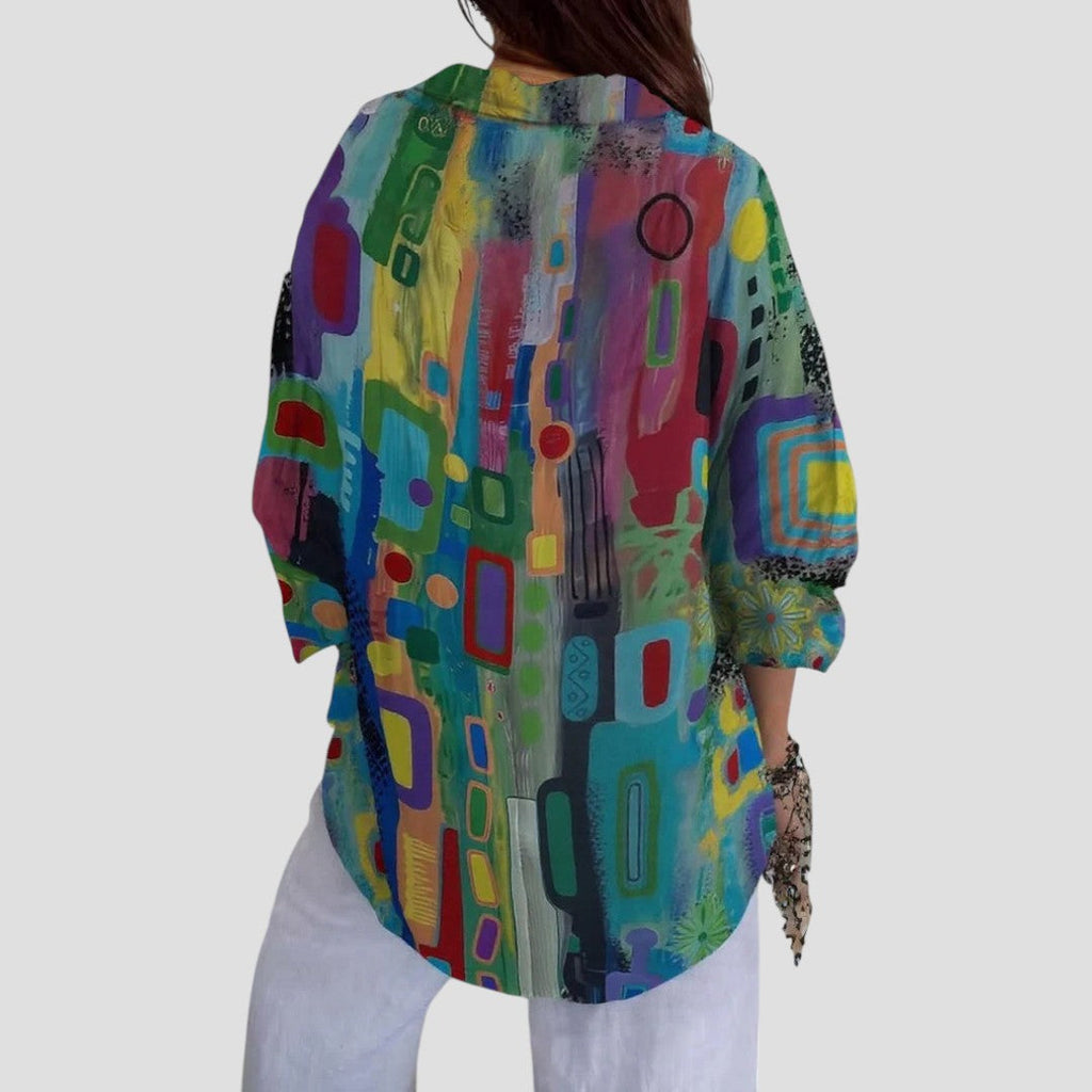 Vespera | Women's Abstract Geometric Print Blouse