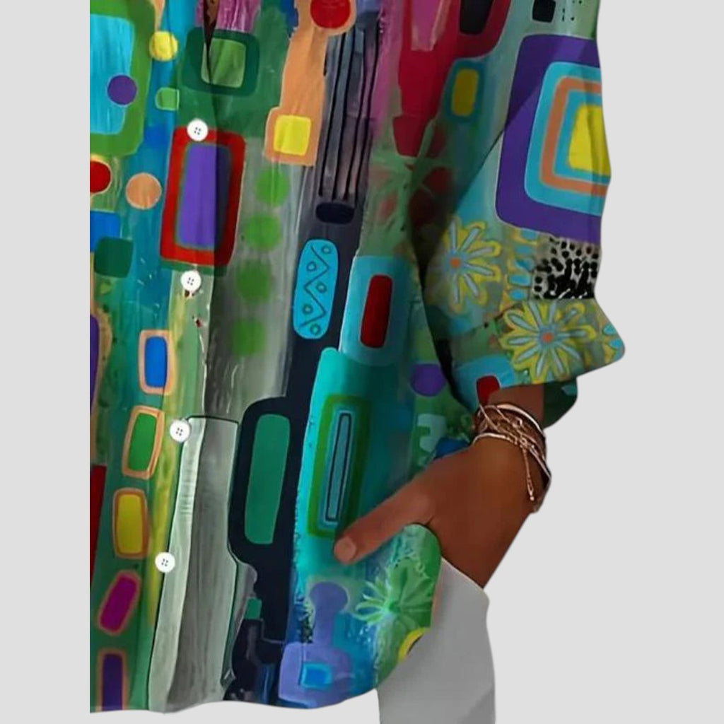 Vespera | Women's Abstract Geometric Print Blouse