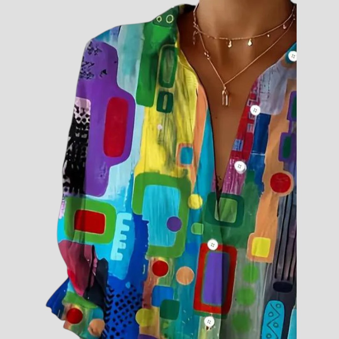 Vespera | Women's Abstract Geometric Print Blouse