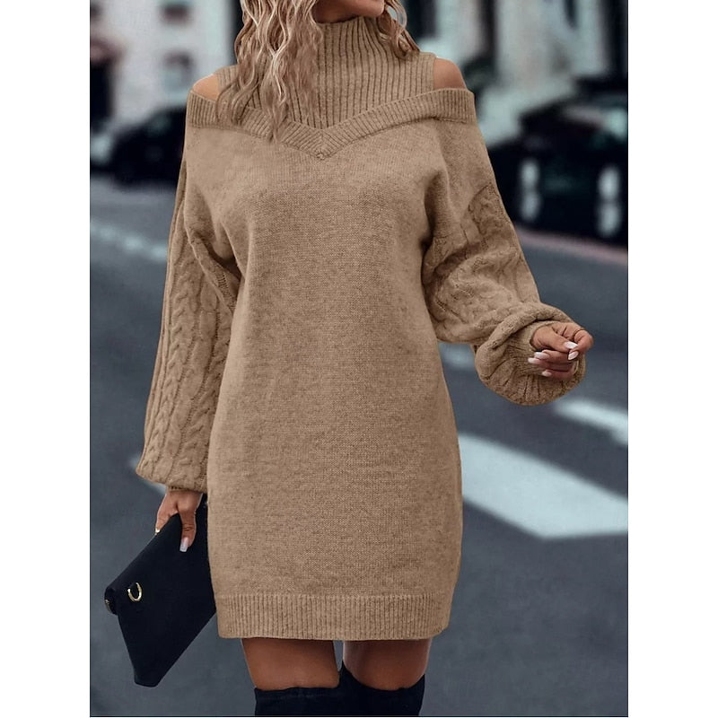 Vexara | Women's Cold-Shoulder Turtleneck Sweater Dress