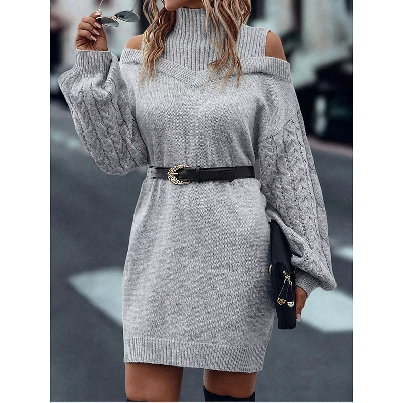 Vexara | Women's Cold-Shoulder Turtleneck Sweater Dress