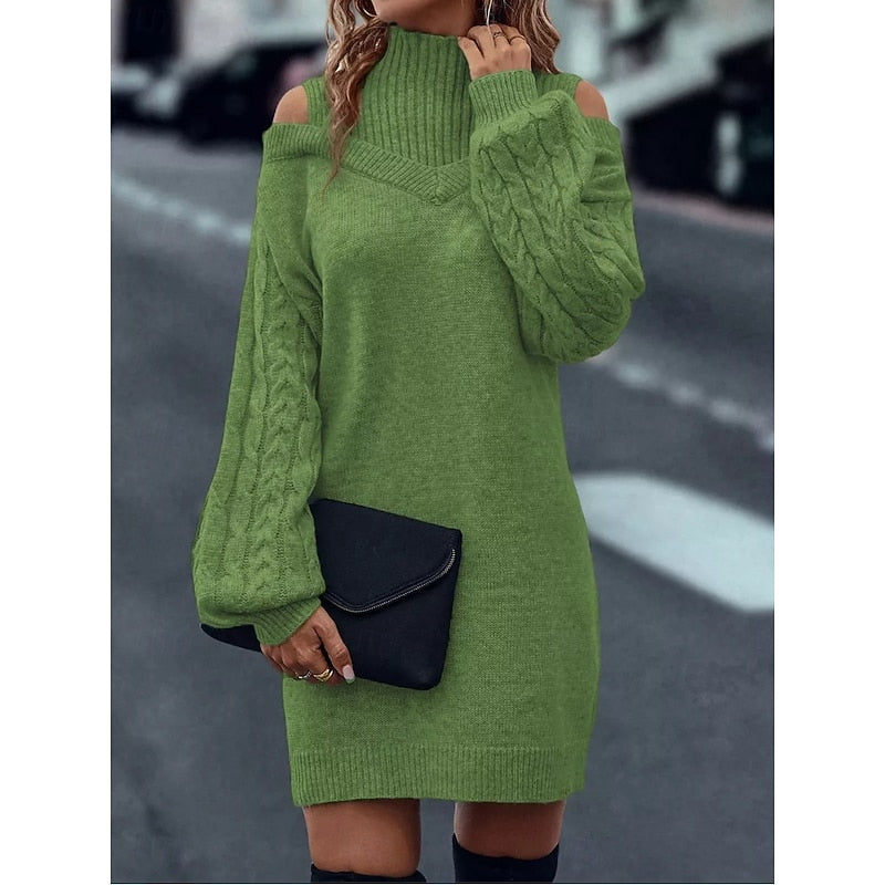 Vexara | Women's Cold-Shoulder Turtleneck Sweater Dress