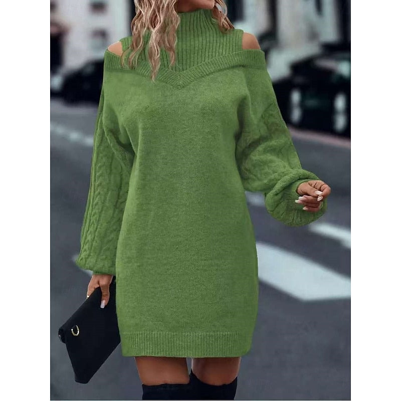 Vexara | Women's Cold-Shoulder Turtleneck Sweater Dress