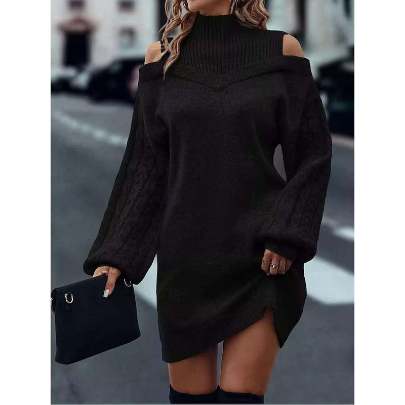 Vexara | Women's Cold-Shoulder Turtleneck Sweater Dress
