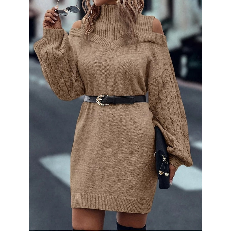Vexara | Women's Cold-Shoulder Turtleneck Sweater Dress