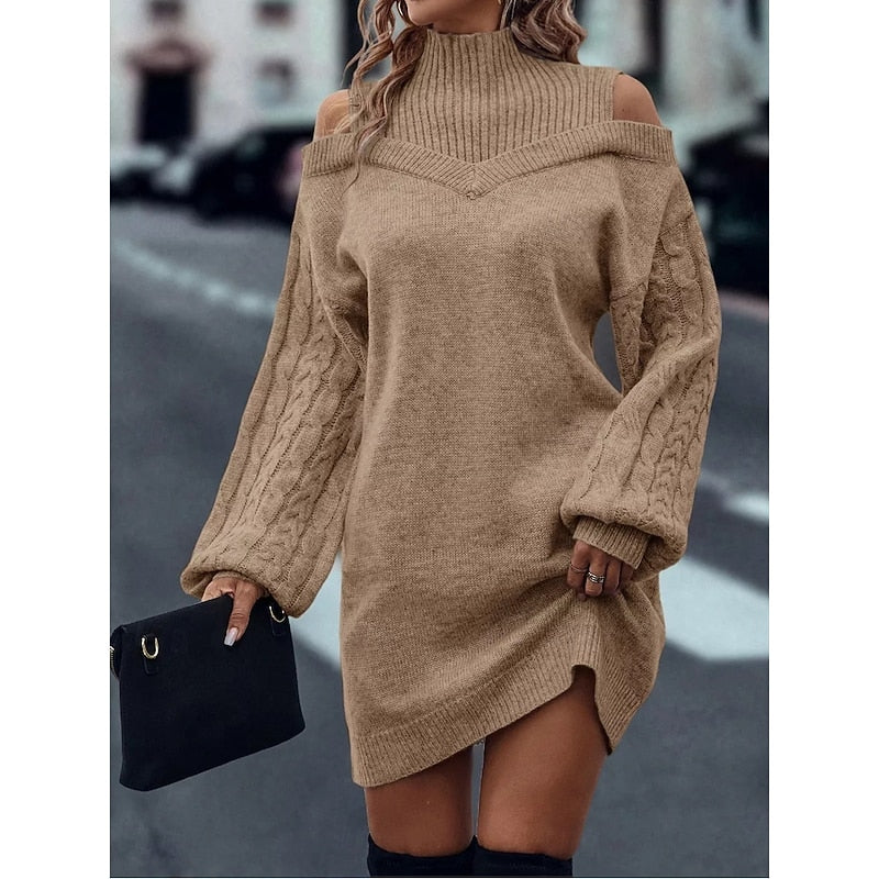 Vexara | Women's Cold-Shoulder Turtleneck Sweater Dress