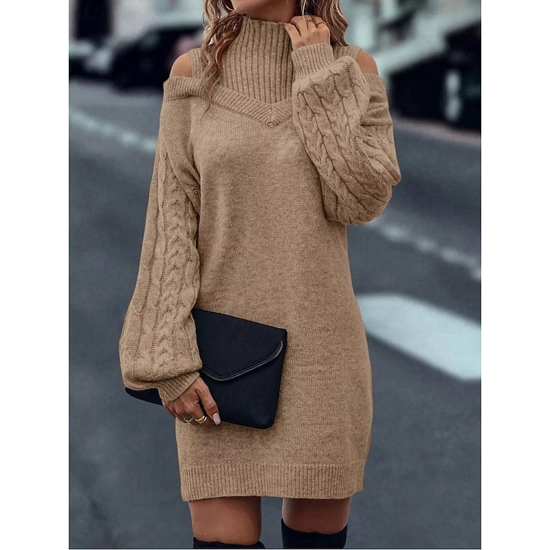 Vexara | Women's Cold-Shoulder Turtleneck Sweater Dress