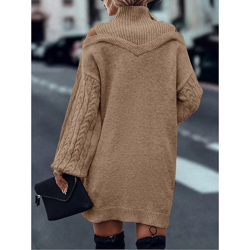 Vexara | Women's Cold-Shoulder Turtleneck Sweater Dress