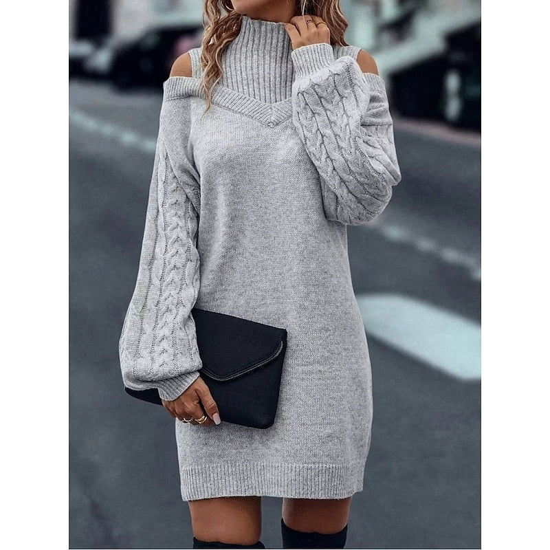Vexara | Women's Cold-Shoulder Turtleneck Sweater Dress