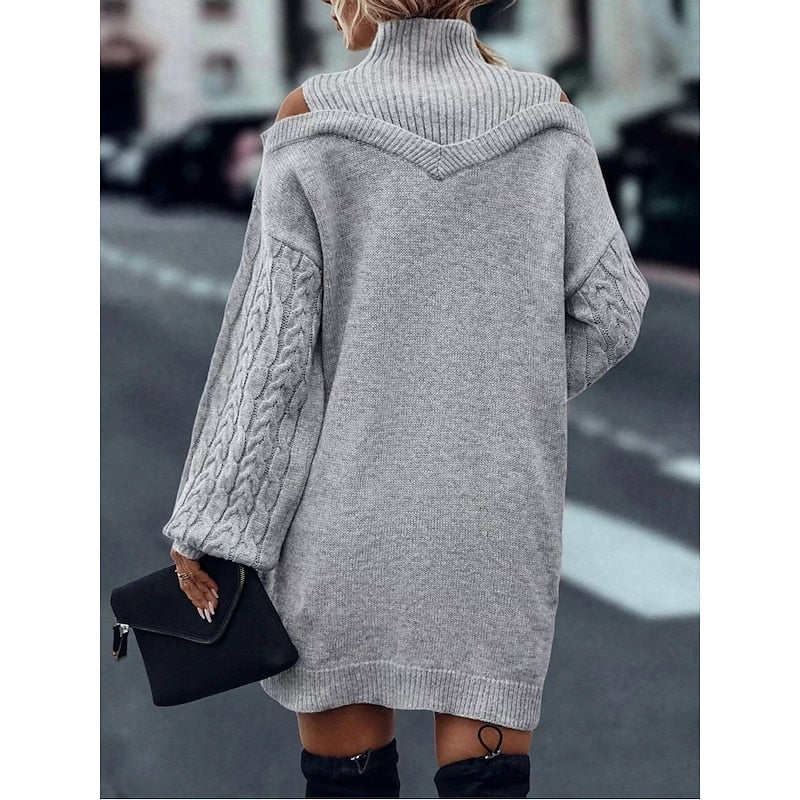 Vexara | Women's Cold-Shoulder Turtleneck Sweater Dress