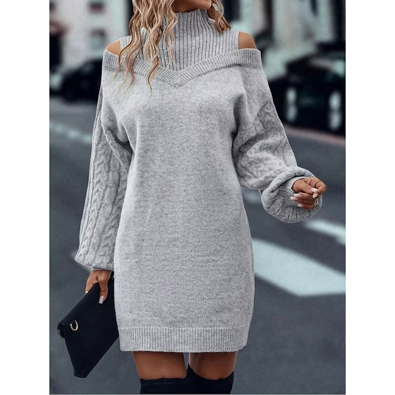 Vexara | Women's Cold-Shoulder Turtleneck Sweater Dress