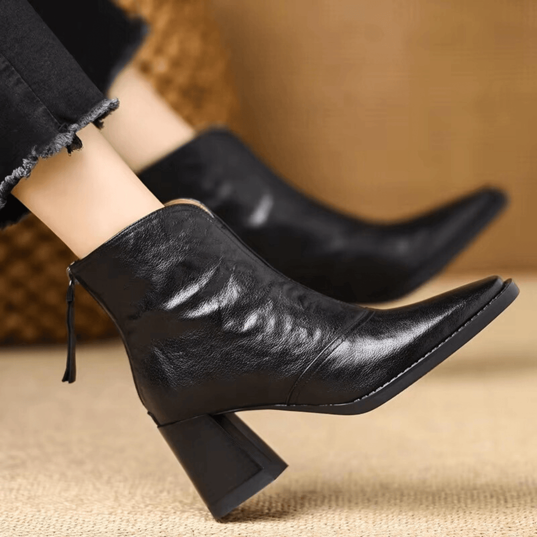 Carolyn | Leather Ankle Boots with Mid Heel