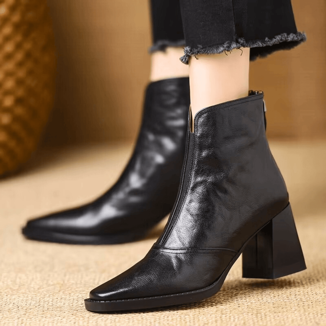 Carolyn | Leather Ankle Boots with Mid Heel