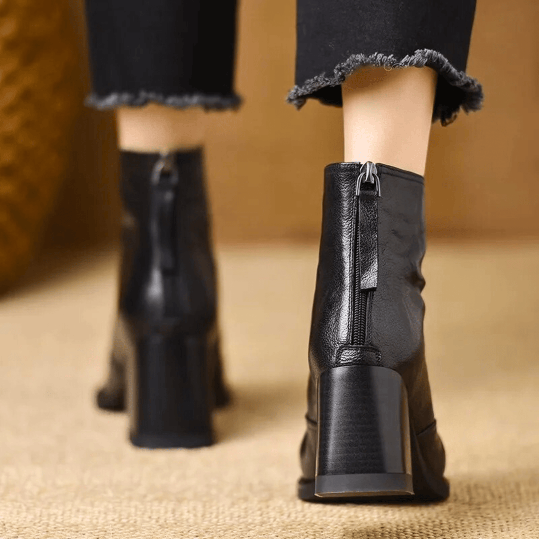 Carolyn | Leather Ankle Boots with Mid Heel