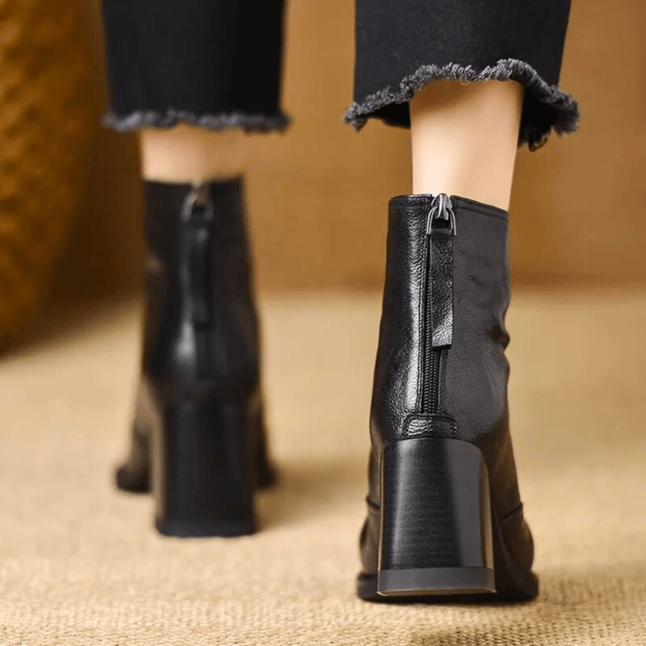 Carolyn | Leather Ankle Boots with Mid Heel