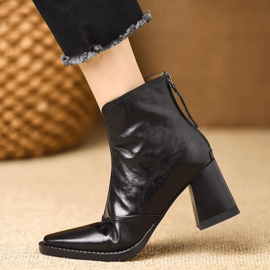 Carolyn | Leather Ankle Boots with Mid Heel