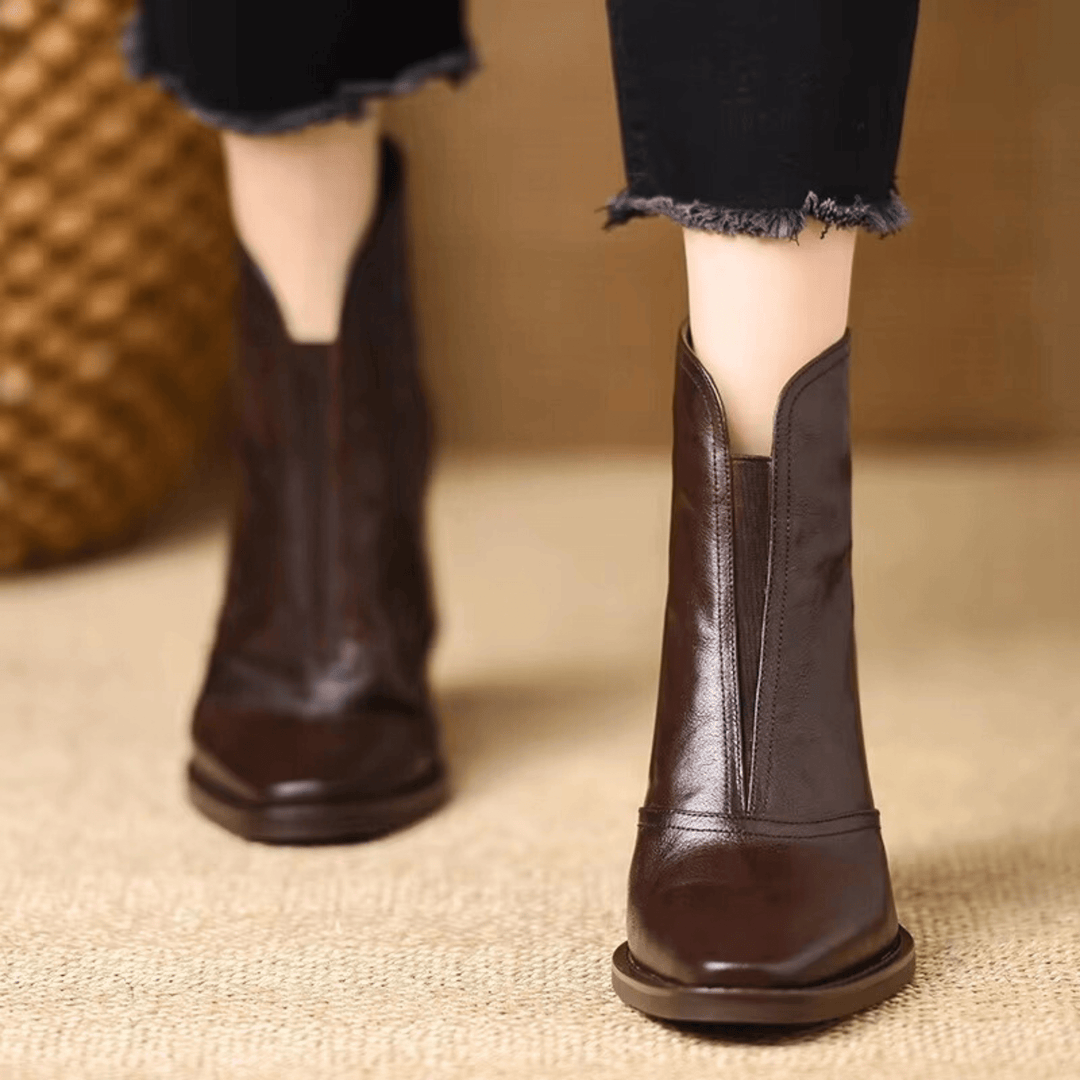 Carolyn | Leather Ankle Boots with Mid Heel