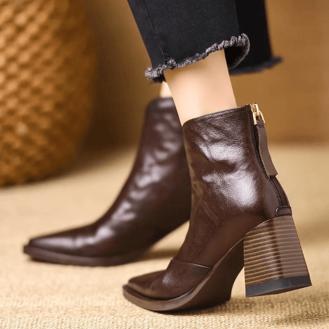 Carolyn | Leather Ankle Boots with Mid Heel