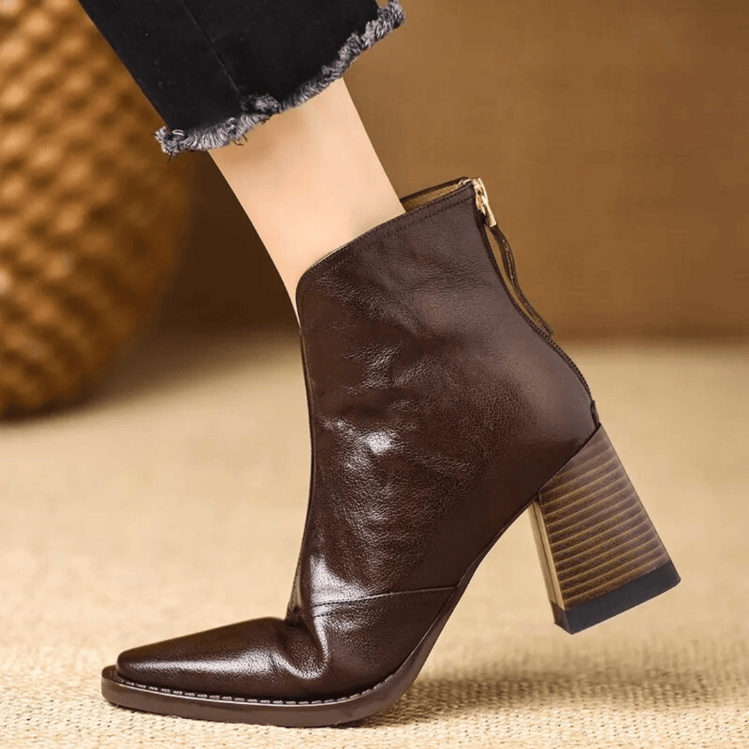 Carolyn | Leather Ankle Boots with Mid Heel