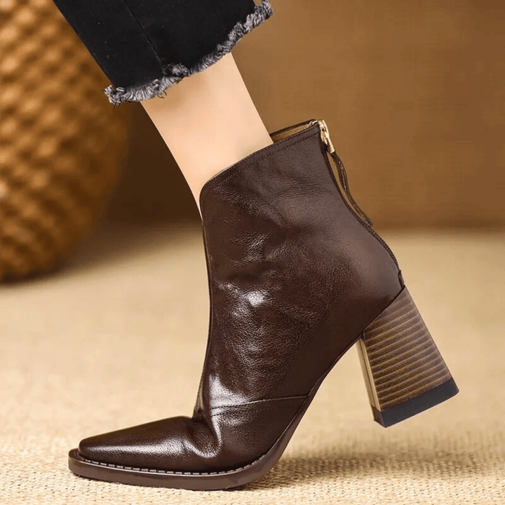 Carolyn | Leather Ankle Boots with Mid Heel