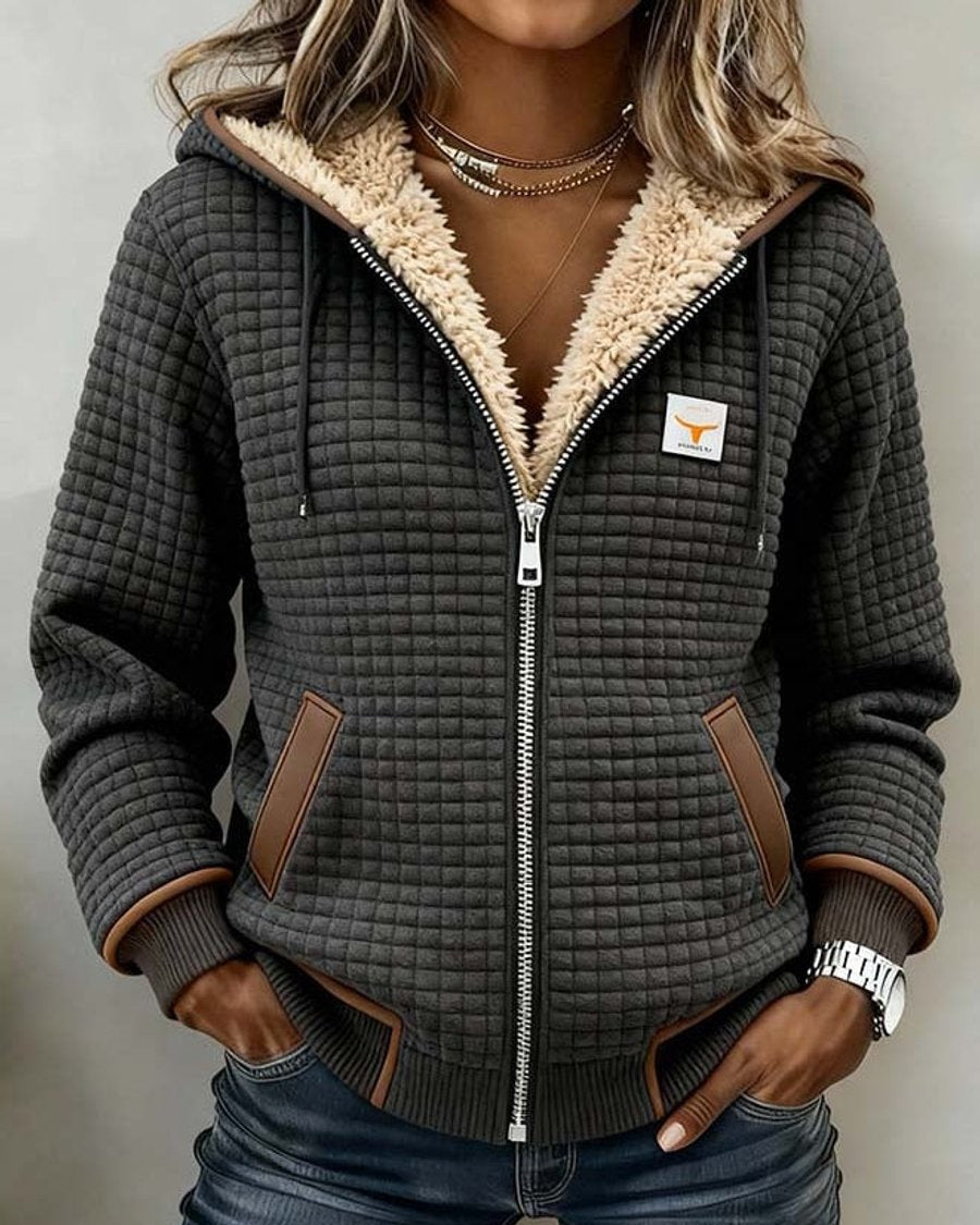 Joanne | Sherpa-Lined Quilted Zip-Up Hooded Jacket - Grey